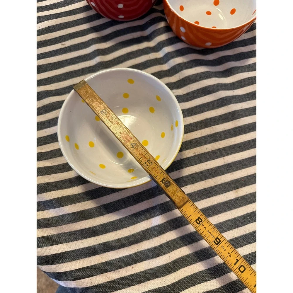 Pier 1 Imports Polka Dot Stoneware Bowls Set of 3 Red Orange Yellow 5.5 Inch